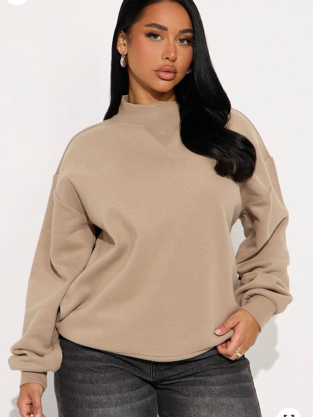 Fashion Nova Taupe Mock Neck Pullover Sweatshirt
